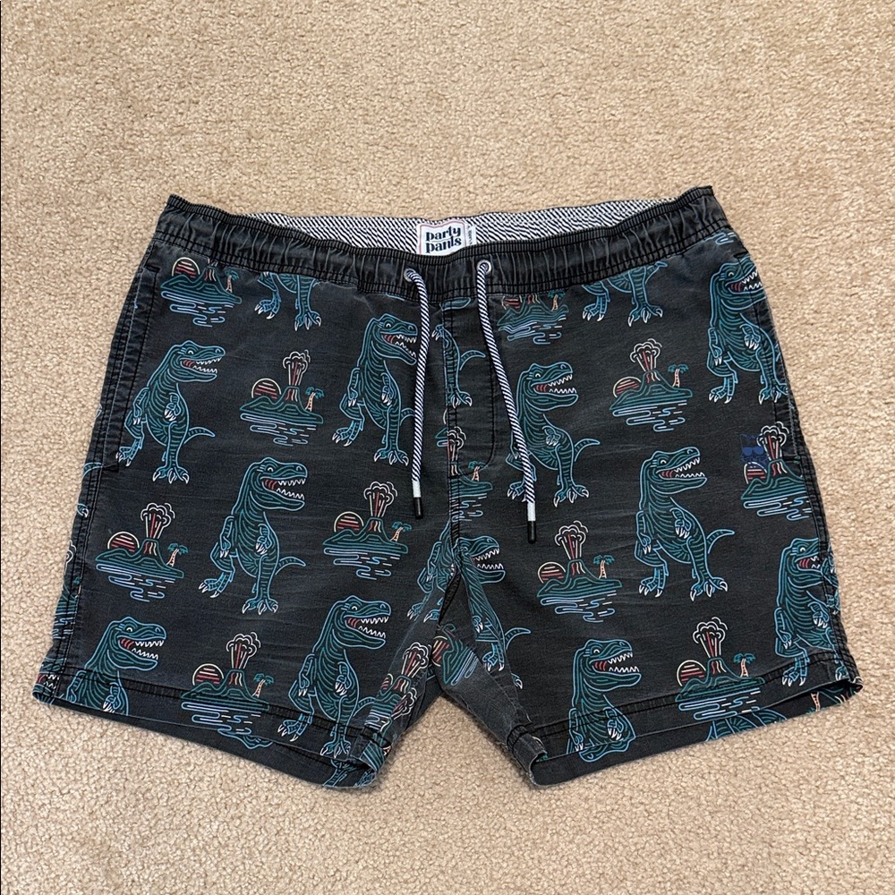 Party Pants Men's Retro T-Rex Swim Trunks Neon Board Shorts- Men’s’ Size XL